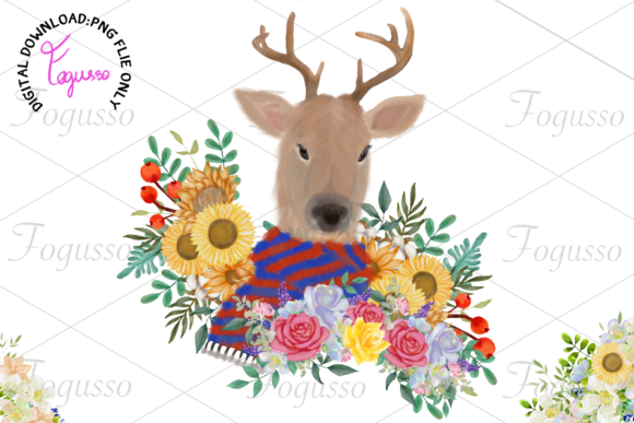 Deer of Christmas Floral Graphics and Illustrations Review