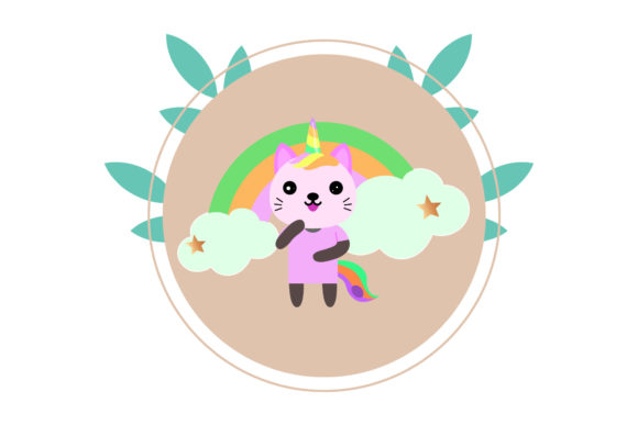 Unicorn Cats Cute Rainbow Circle Floral Graphics and Illustrations