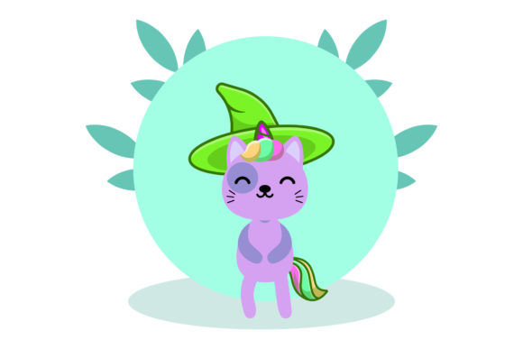 Unicorn Cats Fantasy Circle Floral Graphics and Illustrations